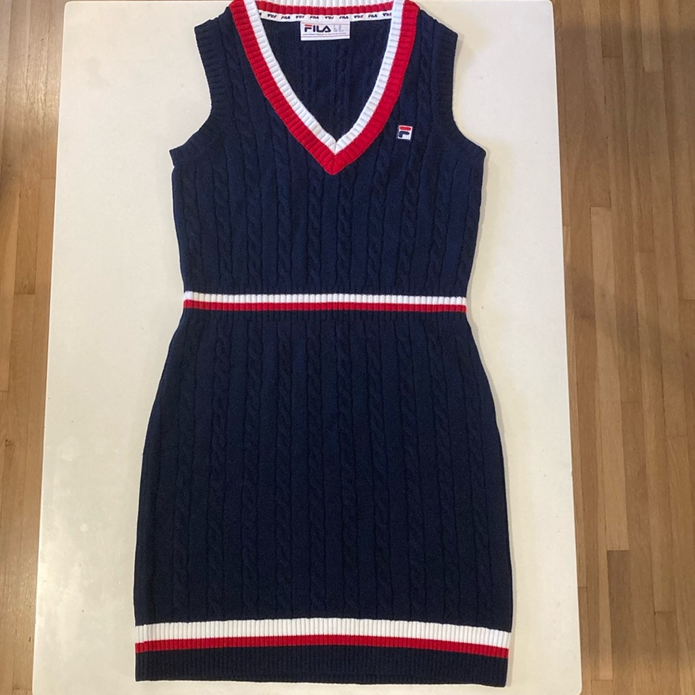 Fila’s Darian Sweater Knit Dress Navy/Red/White XS - Picture 6 of 11